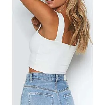 MISSACTIVER Women Summer Basic Crop Top Solid Sleeveless Stretch Crop Vest Square Neck Slim Crop Tank Top(White,Small)