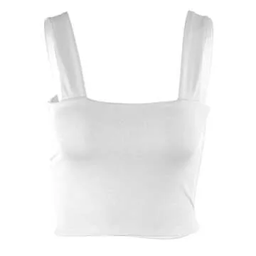 MISSACTIVER Women Summer Basic Crop Top Solid Sleeveless Stretch Crop Vest Square Neck Slim Crop Tank Top(White,Small)