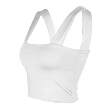 MISSACTIVER Women Summer Basic Crop Top Solid Sleeveless Stretch Crop Vest Square Neck Slim Crop Tank Top(White,Small)