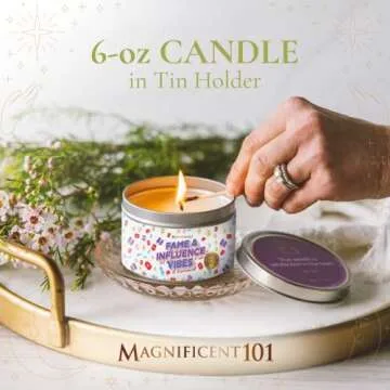 Magnificent 101 Fame & Influence Vibes 6-oz. Candle in Tin Holder; 100% Natural Soy Wax with Ginger, Clove & Frangipani Essential Oils for Aromatherapy, Energy Cleansing & Meditation; Great Gift