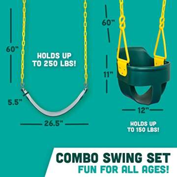 Premium High Back Full Bucket Swing and Heavy Duty Strap Swing Seat - Green - Squirrel Products