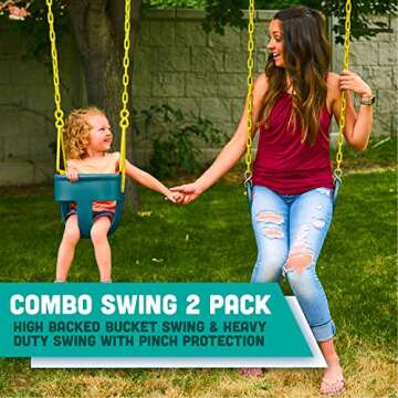 Premium High Back Full Bucket Swing and Heavy Duty Strap Swing Seat - Green - Squirrel Products