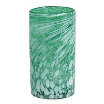NOVICA Hand Blown Glass Eco-Friendly Green And White Swirl Drinking Glasses, 16 Oz, 'Festive Green' (Set Of 6)