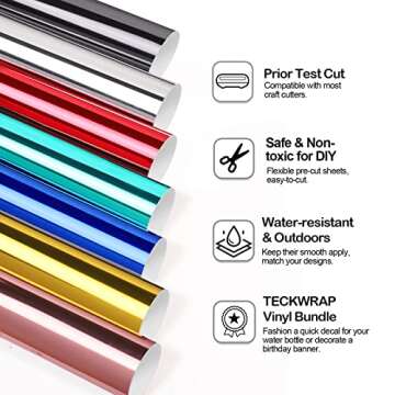 TECKWRAP Adhesive Chrome Vinyl Bundle 12" x 36"/Rolls for DIY Craft, Arts (Silver, Gold, Rose Gold, Red, Blue, Space Gray, Mint)