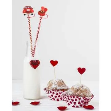 14PCS Valentine's Day Decorations Straw Cover Cap 10mm Compatible with Stanley 30&40 Oz Cup Heart Shaped Straw Topper for Tumblers Dust-Proof Red Drinking Straw Reusable Straw Tip Cover