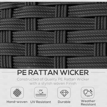 Outsunny 4 Piece Wicker Patio Furniture Set with Cushions, Outdoor Sectional Furniture with 2 Sofa, Loveseat, and Glass Top Coffee Table, Conversation Sofa Sets for Garden, White