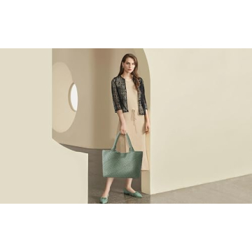 Woven Bag for Women, Fashion Top Handle Shoulder Bag Vegan Leather Shopper Bag Large Travel Tote Bag