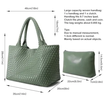 Woven Bag for Women, Fashion Top Handle Shoulder Bag Vegan Leather Shopper Bag Large Travel Tote Bag