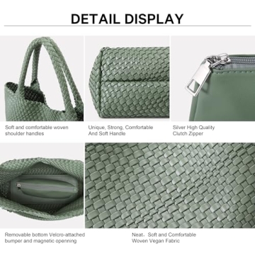 Woven Bag for Women, Fashion Top Handle Shoulder Bag Vegan Leather Shopper Bag Large Travel Tote Bag