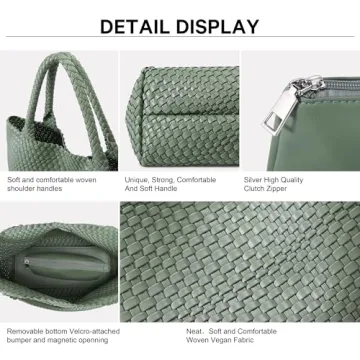Woven Bag for Women, Fashion Top Handle Shoulder Bag Vegan Leather Shopper Bag Large Travel Tote Bag