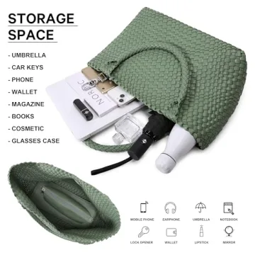 Woven Bag for Women, Fashion Top Handle Shoulder Bag Vegan Leather Shopper Bag Large Travel Tote Bag