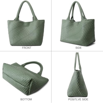 Woven Bag for Women, Fashion Top Handle Shoulder Bag Vegan Leather Shopper Bag Large Travel Tote Bag