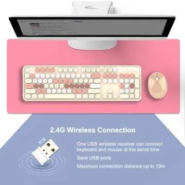 2.4G Full-Size Wireless Keyboard and Mouse Combo, Multi-Color Typewriter Style Round Keycap, Cute Candy Colors, Compatible with Notebook, PC (104 Keys,Milk Tea)
