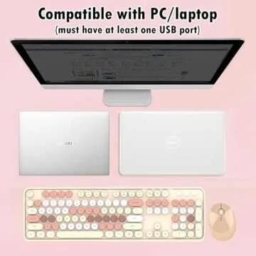 2.4G Full-Size Wireless Keyboard and Mouse Combo, Multi-Color Typewriter Style Round Keycap, Cute Candy Colors, Compatible with Notebook, PC (104 Keys,Milk Tea)