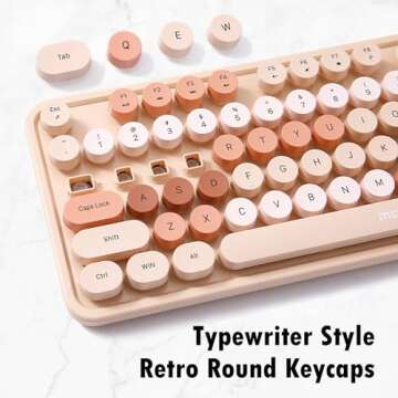 2.4G Full-Size Wireless Keyboard and Mouse Combo, Multi-Color Typewriter Style Round Keycap, Cute Candy Colors, Compatible with Notebook, PC (104 Keys,Milk Tea)