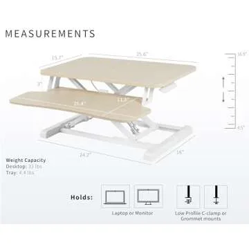 VIVO 26 inch Desk Converter, K Series, Height Adjustable Sit to Stand Riser, Dual Monitor and Laptop Workstation with Keyboard Tray, Light Wood Top, White Frame, DESK-V026KF