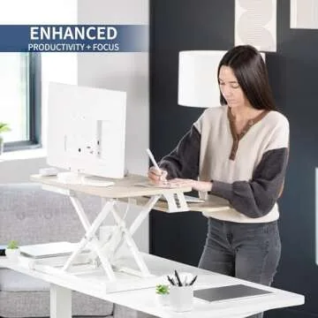 VIVO 26 inch Desk Converter, K Series, Height Adjustable Sit to Stand Riser, Dual Monitor and Laptop Workstation with Keyboard Tray, Light Wood Top, White Frame, DESK-V026KF