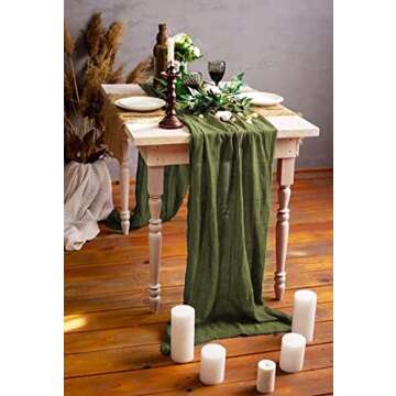 Pesonlook 6 Pack Green Cheesecloth Table Runner,10FT Boho Table Runner 35x120 Inch Rustic Gauze Tabl...