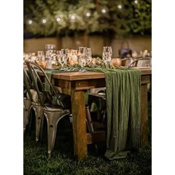 Pesonlook 6 Pack Green Cheesecloth Table Runner,10FT Boho Table Runner 35x120 Inch Rustic Gauze Table Runner for Wedding Bridal Baby Shower Birthday Party Table Decorations