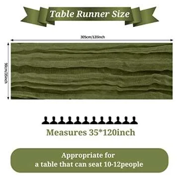 Pesonlook 6 Pack Green Cheesecloth Table Runner,10FT Boho Table Runner 35x120 Inch Rustic Gauze Table Runner for Wedding Bridal Baby Shower Birthday Party Table Decorations