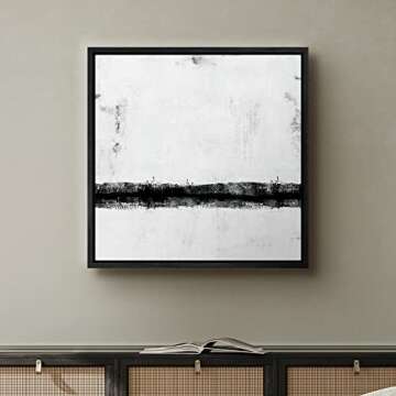 SIGNWIN Framed Canvas Print Wall Art Black Gray Industrial Paint Strokes Abstract Shapes Illustration Modern Art Decorative Nordic Minimal Calm/Zen for Living Room, Bedroom, Office - 24"x24" Black