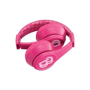 eKids Barbie Bluetooth Headphones, Pink Wireless Headphones with Microphone Includes Aux Cord, Volume Reduced Kids Foldable Earphones for School, Home, or Travel