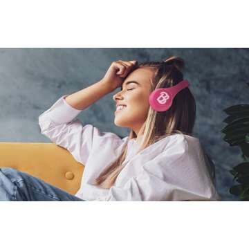 eKids Barbie Bluetooth Headphones, Pink Wireless Headphones with Microphone Includes Aux Cord, Volume Reduced Kids Foldable Earphones for School, Home, or Travel