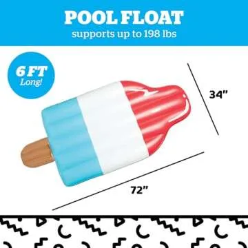 BigMouth Inc. Giant Ice Pop Pool Float, 6 Ft Long Lounge Raft Floatie, Durable Vinyl, Inflatable Outdoor Summer Pool Party Popsicle Water Toy