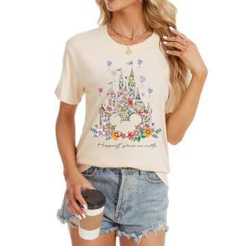 Magical Shirt for Women Castle Graphic Tee Magic Kingdom T Shirt Cute Holiday Vacation Shirt Short S...