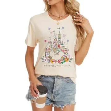 Magical Shirt for Women Castle Graphic Tee Magic Kingdom T Shirt Cute Holiday Vacation Shirt Short S...
