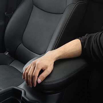 Auprite Center Console Armrest Cover for Toyota RAV4 2019-2023 2024, Auto Armrest Protector Organizer Pad for RAV4 Interior Accessories (Black with Black Stitches)