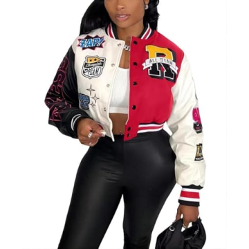 VOIKERDR Women's Varsity Jacket - Button Down Lightweight Windbreaker for Stylish Look 2024