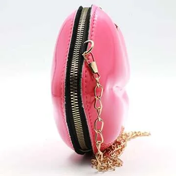 QiMing Lip Purse Evening Bag,PU Banquet Crossbody Shoulder Bag for Women(Rose Red)