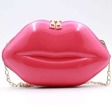 QiMing Lip Purse Evening Bag,PU Banquet Crossbody Shoulder Bag for Women(Rose Red)