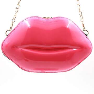 QiMing Lip Purse Evening Bag,PU Banquet Crossbody Shoulder Bag for Women(Rose Red)
