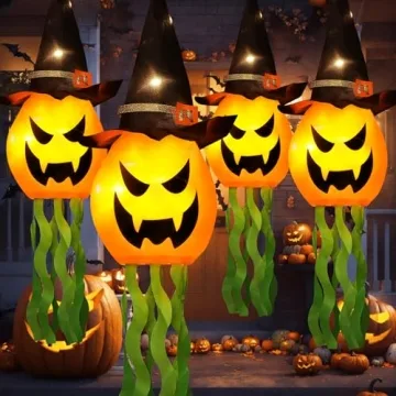 Spooktacular Cuorung Halloween Decorations - Glowing Pumpkin Witch Hats