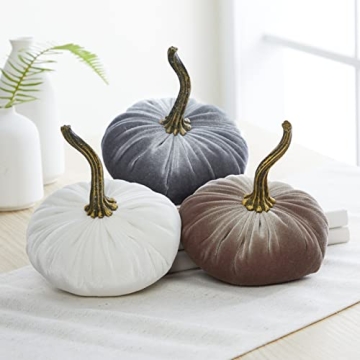 Set of 3 Small Velvet Pumpkins, autumn hygge home, cozy fall vibe, elegant gift set for friend, shel...