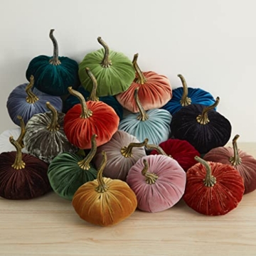 Set of 3 Small Velvet Pumpkins, autumn hygge home, cozy fall vibe, elegant gift set for friend, shelf sitter for office, pumpkin trick or trerat, table decor, bowl filler (Gray, Taupe, Ivory)