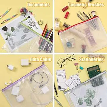 EOOUT 14pcs Mesh Zipper Pouch Zipper Bags, A4 Size Puzzle Bag for Organizing, 14 Colors Large Storage Bags Zipper File Bags for School Board Games and Office Supplies