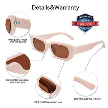 VANLINKER Rectangle Retro Vintage 90s Sunglasses For Women Rectangular Chunky Glasses ESCAPE VL9529 with Sakura Pink Frame/Brown Lens