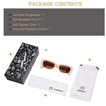 VANLINKER Rectangle Retro Vintage 90s Sunglasses For Women Rectangular Chunky Glasses ESCAPE VL9529 with Sakura Pink Frame/Brown Lens