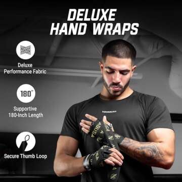 Hayabusa Deluxe Boxing Hand Wraps for Men and Women MMA, Kickboxing and Muay Thai - Black/Gold, 180