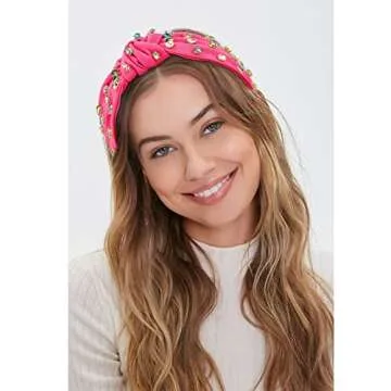 YISSION 1PC Crystal Knotted Headband for Women Non Slip Rhinestone Headband Hot Pink Head Band Fashion Wide Headbands Hair Accessories for Women Girls