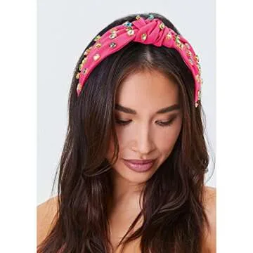 YISSION 1PC Crystal Knotted Headband for Women Non Slip Rhinestone Headband Hot Pink Head Band Fashion Wide Headbands Hair Accessories for Women Girls