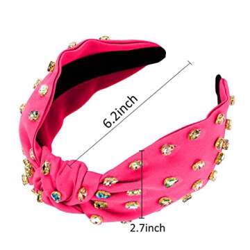 YISSION 1PC Crystal Knotted Headband for Women Non Slip Rhinestone Headband Hot Pink Head Band Fashion Wide Headbands Hair Accessories for Women Girls