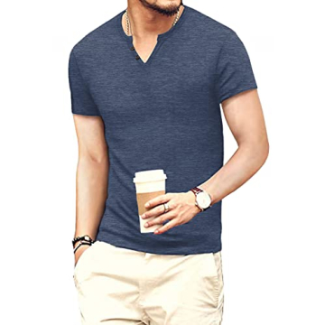 NUOKESASI Men's Slim Fit Casual Henley T-Shirt in Navy Blue