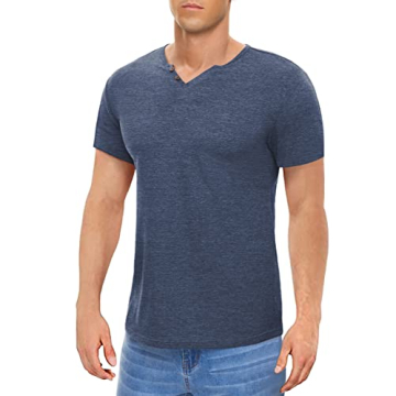 NUOKESASI Men's Slim Fit Casual Henley T-Shirt in Navy Blue