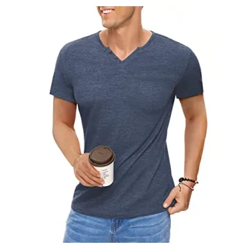 NUOKESASI Men's Slim Fit Casual Henley T-Shirt in Navy Blue