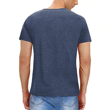 NUOKESASI Men's Slim Fit Casual Henley T-Shirt in Navy Blue