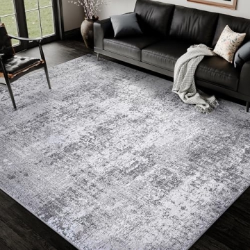 PureCozy Modern Abstract Gray Rug 9x12 Machine Washable Area Rug Large Kitchen Indoor Accent Throw L...